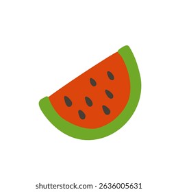 Colorful vector illustration of a watermelon slice, perfect for summer themes, food design, and healthy lifestyle promotions. Bold colors and minimalistic style ideal for print and web.