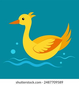 Colorful vector illustration of a whimsical bird swimming, with vibrant hues and playful details, perfect for nature and wildlife enthusiasts.