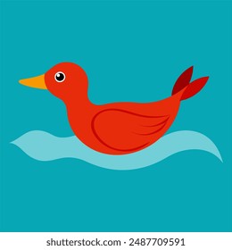 Colorful vector illustration of a whimsical bird swimming, with vibrant hues and playful details, perfect for nature and wildlife enthusiasts.