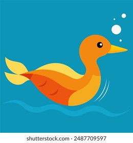 Colorful vector illustration of a whimsical bird swimming, with vibrant hues and playful details, perfect for nature and wildlife enthusiasts.