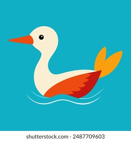 Colorful vector illustration of a whimsical bird swimming, with vibrant hues and playful details, perfect for nature and wildlife enthusiasts.