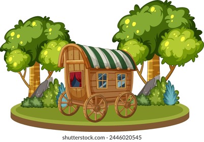 Colorful vector illustration of a whimsical wagon