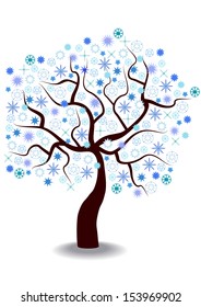 colorful vector illustration of winter tree and place for your text isolated on white background
