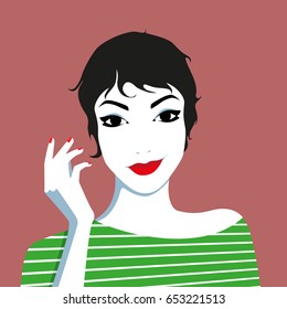 Colorful vector illustration of young woman with ironic facial expression