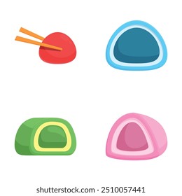 Colorful vector illustrations of traditional japanese wagashi treats