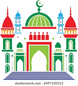 Colorful Vector Illustrator design Mosque, Aesthetic Design Mosque Design, Modern Mosque, Awesome Interior Design, Mosque Art