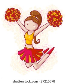 A colorful vector image of a Caucasian cheerleader.