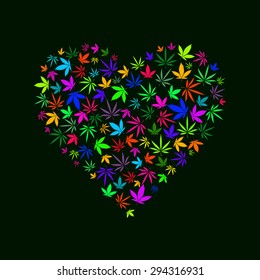 Colorful vector image of the Heart of Marijuana leaves in abstract art style