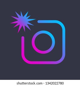 Colorful vector image of icon photo digital camera on dark background. Modern sign app, program, ui, web. EPS 10