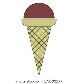 Colorful vector image, icon or picture of waffle ice cream on white background. Brown chocolate ice cream or eskimo