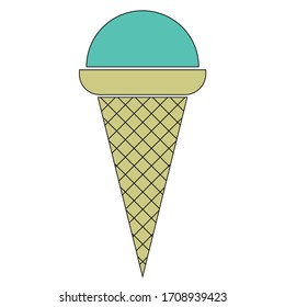 Farbiges Vektorillustration-Bild, Symbol oder Bild von Waffeleis auf weißem Hintergrund. Türkis- oder Grüneis mit Minze oder Menthoeis