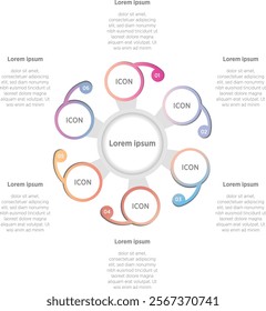 Colorful Vector infographic circle. Cycle diagram with 6 steps. Simple and accessible infographic design for report, business analytic, data visualization, social media and presentation. Easy editable