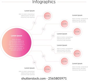 Colorful Vector infographic label design with circle infographic template design and 6 options or steps. Can be used for process diagram, presentations, workflow layout, banner, flow chart, infograph.