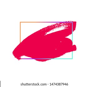 Colorful vector ink brush stroke paint. Dirty artistic design element, box, frame or background for text. Colorful frame and pink shape. Dirty texture banner. Abstract spot on white background