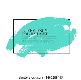 Colorful vector ink brush stroke paint. Dirty artistic design element, box, frame or background for text. Colorful frame and turquoise shape. Dirty texture banner. Abstract spot isolated on white