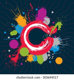 Colorful vector ink splash seamless pattern with overlap circles, bright graphic art repeat backdrop with overlap acrylic spots, scanned and traced.