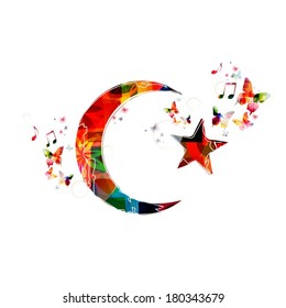 Colorful vector Islamic symbol background with butterflies