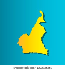Colorful vector isolated illustration icon of political map African state - Republic of Cameroon. Yellow (orange) silhouette with shadow. Blue background