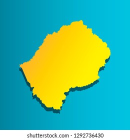 Colorful vector isolated illustration icon of political map African state - Kingdom of Lesotho. Yellow (orange) silhouette with shadow. Blue background