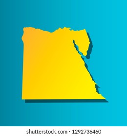 Colorful vector isolated illustration icon of political map African state - Arab Republic of Egypt. Yellow (orange) silhouette with shadow. Blue background