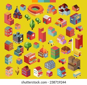 Colorful vector isometric city and buildings collection