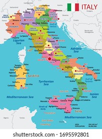 Colorful vector Italy map with regions and main cities