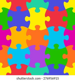 Colorful Vector Jigsaw Puzzle Seamless Pattern