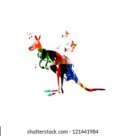 Colorful vector kangaroo with butterflies