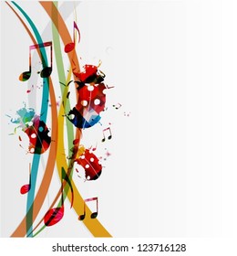 Colorful vector ladybug background with music notes
