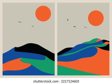 Colorful vector landscape of sand dune