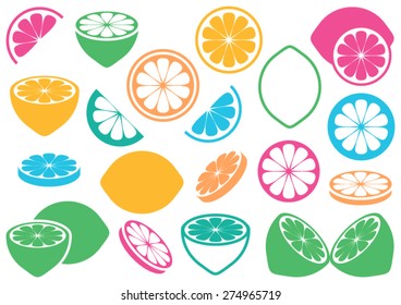 Colorful vector lemon icons isolated on white background