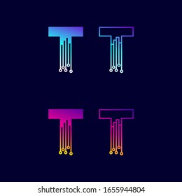 plantilla de diseño del logotipo de la tecnología de letra vectorial colorida