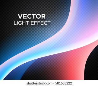 Colorful vector light effect on transparent background. Banner layout with blue-red smoke waves.