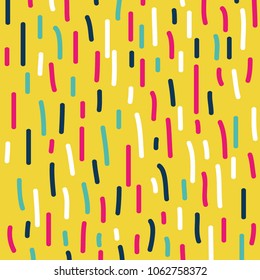 Colorful vector line pattern on yellow background. Multicolored abstract background with hand drawn lines. Funny shapes