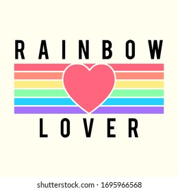 COLORFUL VECTOR LINES, RAINBOW LOVER TEXT, SLOGAN PRINT