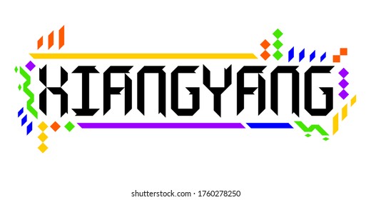 Colorful vector logo of the city of Xiangyang on white background in a geometric, playful style. The abstract asian ornament represents Chinese tourism-oriented, dynamic, innovative colorful culture.