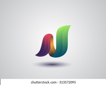 Colorful Vector Logo Design. Icon Concept. Abstract Ribbons. Letter n