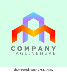 Colorful vector logo with illustrations of three skyscrapers that make up the initials "A" or "M" or "AM" or "MA" light green background.