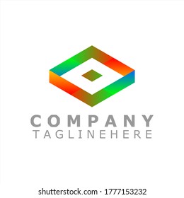 Colorful vector logo that is relevant for real estate, cosmetics, websites and businesses with a square that forms the initials "O".