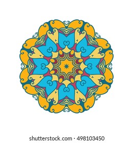 Colorful vector mandala or arabesque. Weave round ornament. Decorative design element for wedding invitation, flower boutique identity. Background for meditation poster. Flower oriental vector.