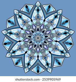 Colorful Vector Mandala. Blue Decorative Hand Drawn Ornament Illustration for Coloring Book