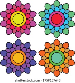 colorful vector mandala bundles containing flower-shaped mandalas
