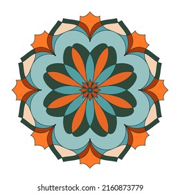 Colorful vector mandala, stylized flower in ethnic style. Circle texture pattern for dish, textile, plate. Print for t-shirt, design element, logo.