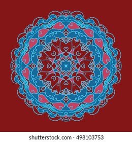 Colorful vector mandala. Weave round ornament. Decorative design element for wedding invitation, flower boutique identity. Yoga logo, background for meditation poster. Fantasy flower oriental vector.