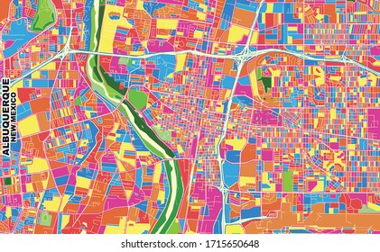 Colorful vector map of Albuquerque, New Mexico, U.S.A.. Art Map template for selfprinting wall art in landscape format.