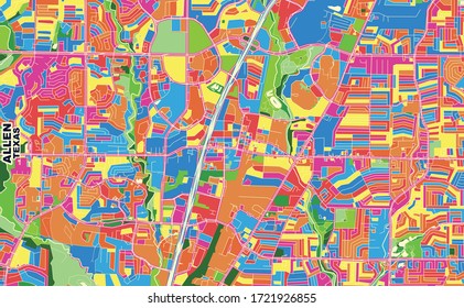 Colorful vector map of Allen, Texas, USA. Art Map template for selfprinting wall art in landscape format.