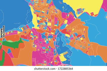 Colorful vector map of Apopa, San Salvador, El Salvador. Art Map template for selfprinting wall art in landscape format.