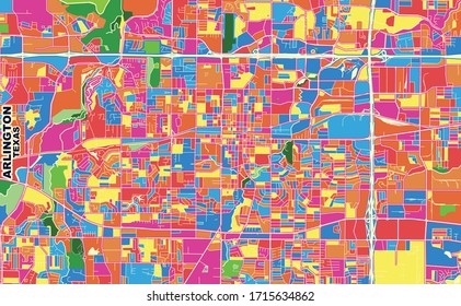 Colorful vector map of Arlington, Texas, U.S.A.. Art Map template for selfprinting wall art in landscape format.