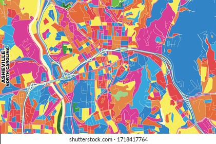Colorful vector map of Asheville, North Carolina, USA. Art Map template for selfprinting wall art in landscape format.