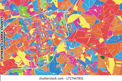 Colorful vector map of Athens-Clarke County, Georgia, USA. Art Map template for selfprinting wall art in landscape format.
